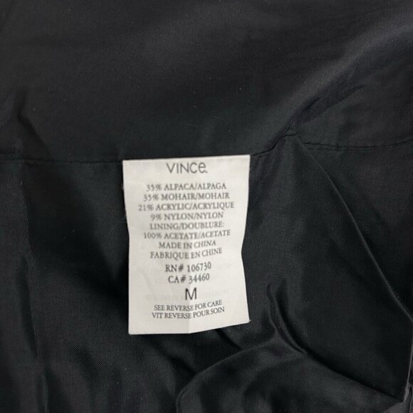 VINCE Sz M Alpaca Mohair Button Cardigan Sweater Coat Black Short Sleeve Woolly - Picture 10 of 12